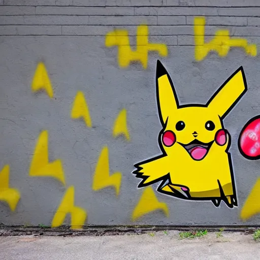 Image similar to graffiti pikachu on the wall, 15mm photo