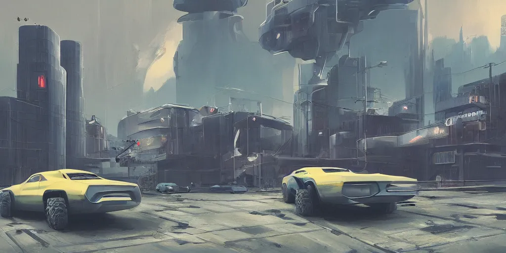 Image similar to vehicles car design, hard surface, futuristic , cyberpunk, simon stalenhag, muscle car , hover