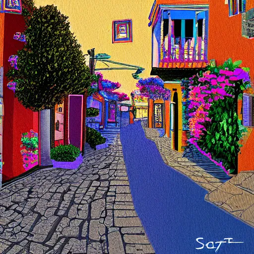 Image similar to safed tzfat israel, digital art, outrun