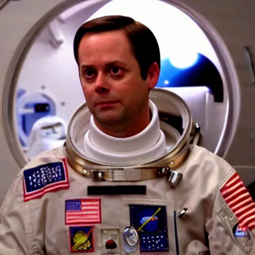 Image similar to Dwight from The Office wearing Astronaut Spacesuit