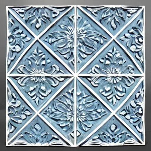 Image similar to intricate colourfully painted _ carved soapstone relief paneling white and pale blue