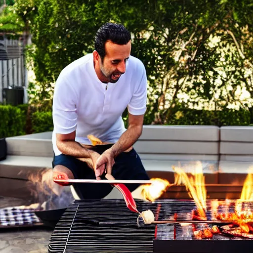 Prompt: edu gaspar cooking on a barbeque in 4 k photo