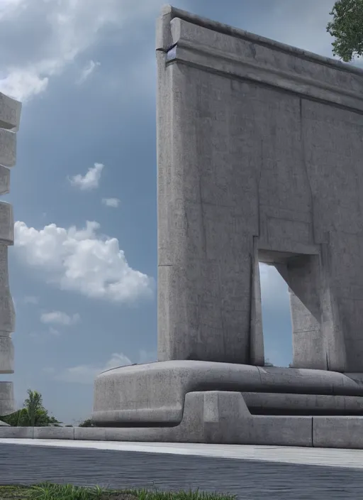 Image similar to highly detailed realistic architecture 3 d render of a futurisctic stele monument made from atomic structure standing in a city park, archdaily, made in unreal engine 4 octane render