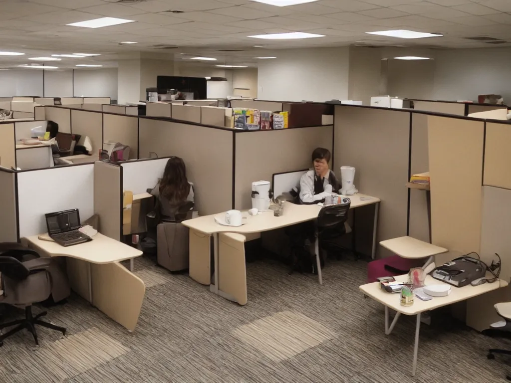 Image similar to coffee break in 90s cubicle office