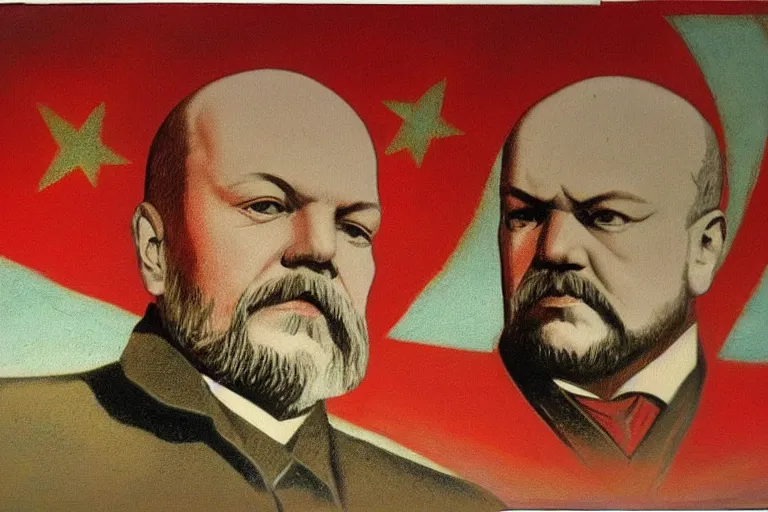 Image similar to lenin, red star, fantasy, painting, ultra realistic!!!, clear weather, golden hour, sharp focus