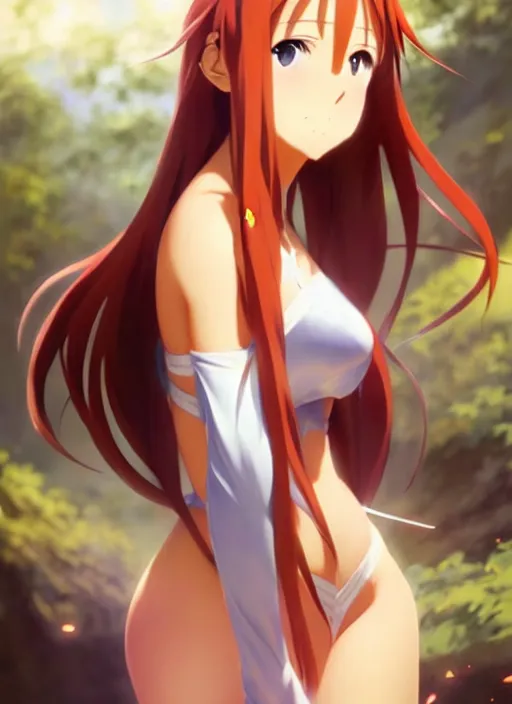 Prompt: very beautifu photo of asuna from sao, hot asuna by a - 1 pictures, by greg rutkowski, gil elvgren, enoch bolles, glossy skin, pearlescent, anime, maxim magazine, very coherent, mega detailed