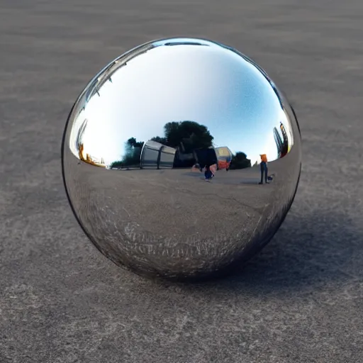 Prompt: reflective metal ball somewhere