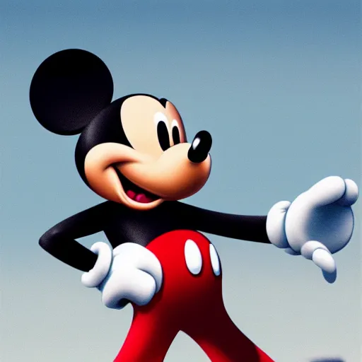 Image similar to Mickey Mouse as a human, photorealistic, film still, desolate