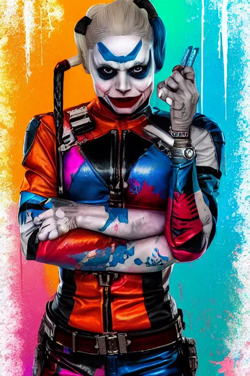 Image similar to portrait of williem dafoe as a harley quinn in suicide squad. intricate abstract. intricate artwork. by tooth wu, wlop, beeple, dan mumford. octane render, trending on artstation, greg rutkowski very coherent symmetrical artwork. cinematic, hyper realism, high detail, octane render, 8 k, iridescent accents