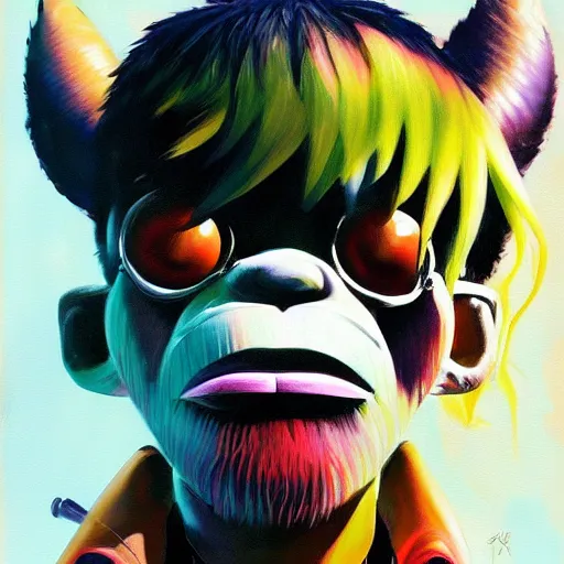 Image similar to high quality high detail painting of gorillaz noodle by ashley wood, hd, photorealistic lighting, vivid colors