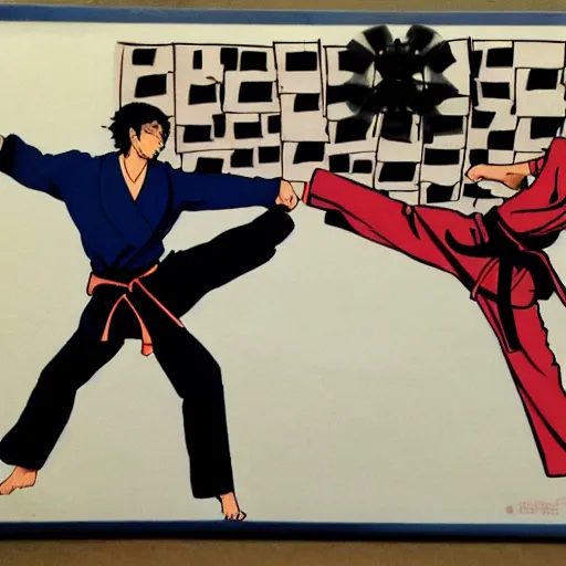 Image similar to Yor Forger doing karate, anime