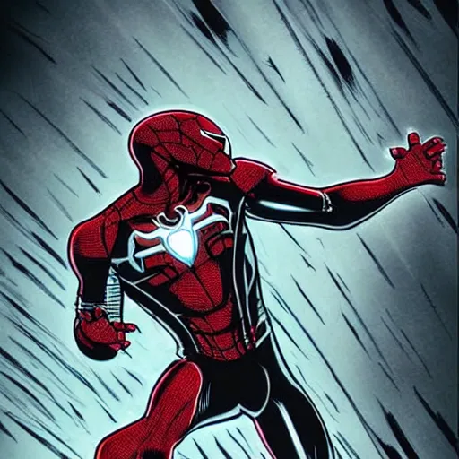 Image similar to iron man except he's venom (spiderman), amazing comic book illustration