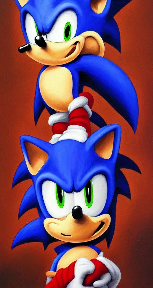 Image similar to sonic the hedgehog studious portrait painting, chiaroscuro, oil painting