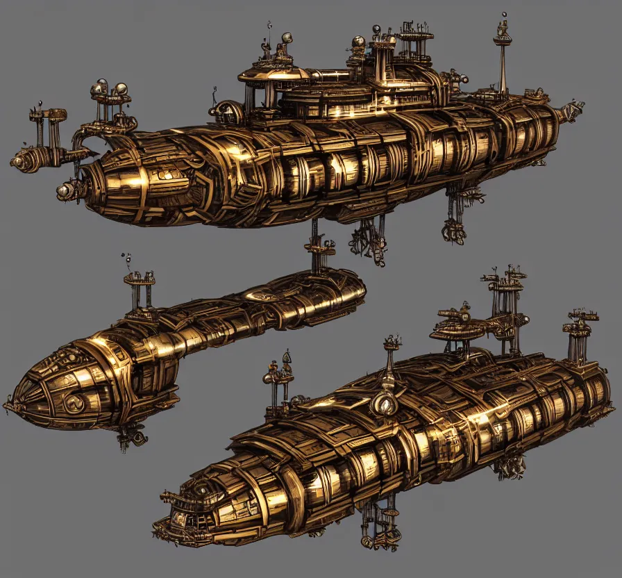 Image similar to symmetric steampunk space ship