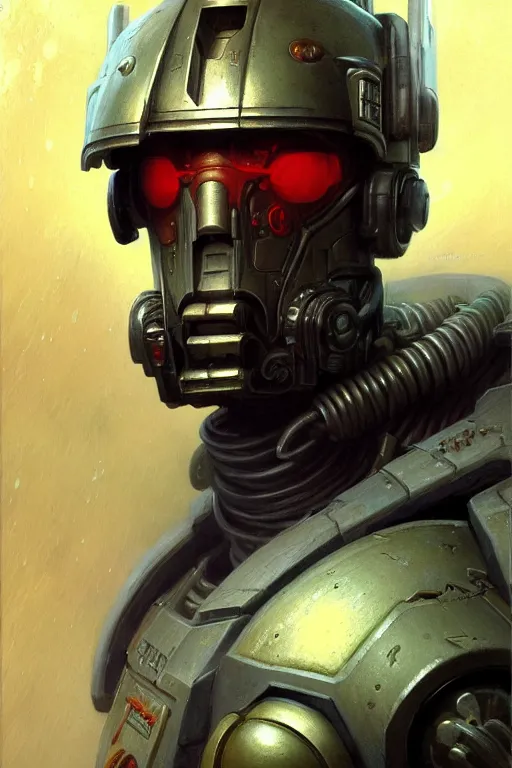 Image similar to character portrait cyberpunk starcraft terran warhammer 4 0 k space marine harrison ford, character design, painting by gaston bussiere, katsuya terada, frank frazetta, tom of finland, trending on artstation