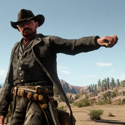 Image similar to Walter White as a Red Dead Redemption 2 character, in game screenshot