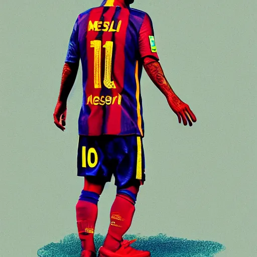 KREA - photograph of Lionel Messi going into super Saiyan