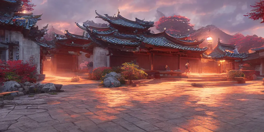 Image similar to hutao from genshin impact, unreal 5, hyperrealistic, realistic, photorealistic, dynamic lighting, highly detailed, cinematic landscape, studio landscape, studio lighting