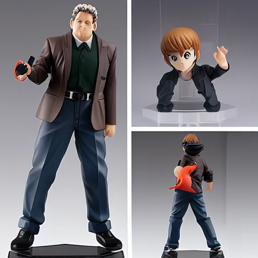 Image similar to Jonah Hill as a Figma anime figurine. Posable PVC action figurine.