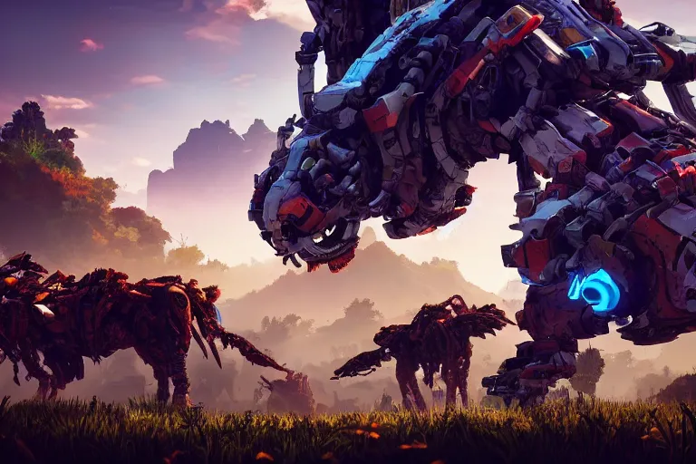 Image similar to grazer machine mecanical creature robot of horizon forbidden west horizon zero dawn bioluminiscence global illumination ray tracing hdr fanart arstation by ian pesty and alena aenami artworks in 4 k