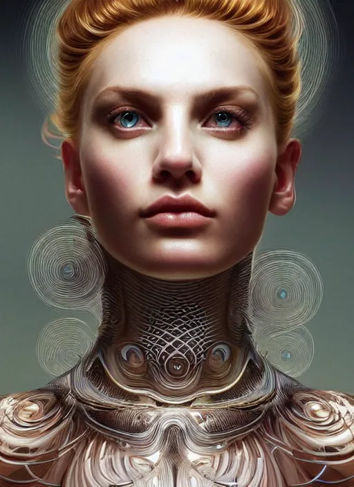 Prompt: a highly detailed photo of very intricate female face full - length portrait, futurism, rococo cyber tattoos lighting, detailed futuristic fibonacci jewelry, profile posing, hyper photorealistic, crispy quality, digital photography, trending in pinterest, cinematic, 4 k ultra hd, art by pascal blanche, art by greg rutkowski, art by artgerm,