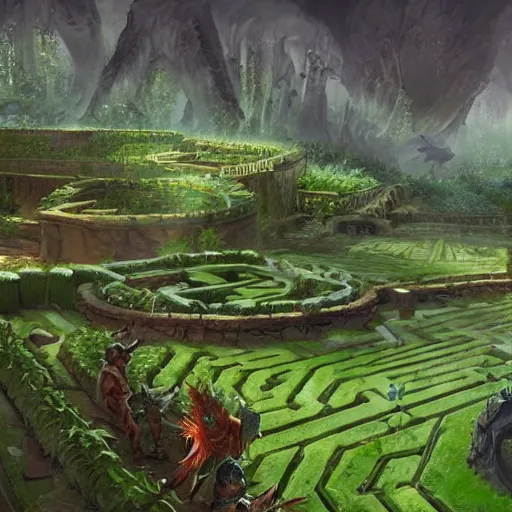 Prompt: a green giant maze, nature labyrinth, hearthstone art style, epic fantasy style art by Craig Mullins, fantasy epic digital art, epic fantasy card game art by Greg Rutkowski