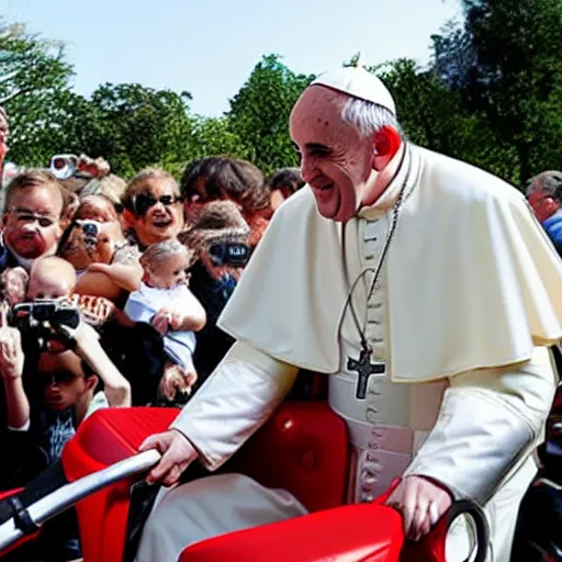 Image similar to the pope riding a childs tricycle