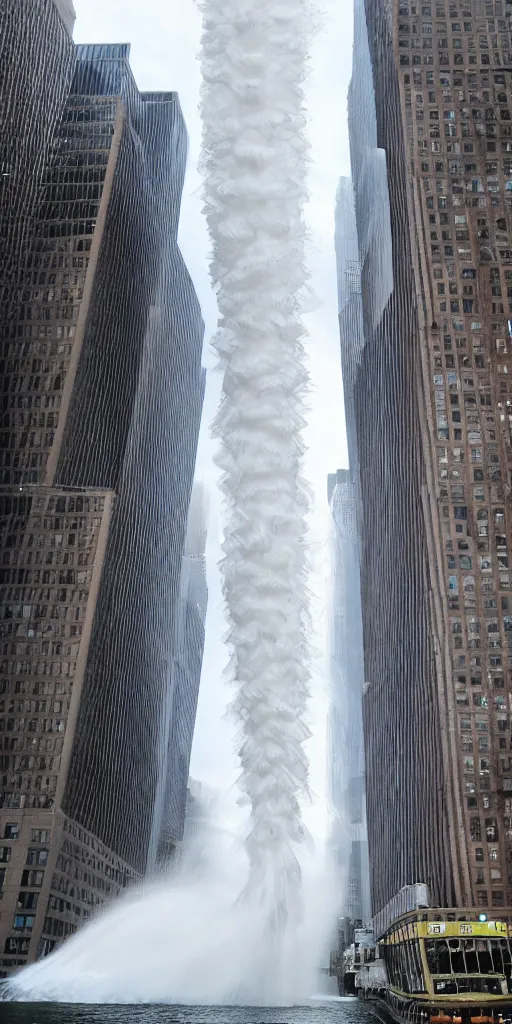 Prompt: water tornado in new york, powerful, destruction, ultra realistic photorealistic, highly detailed, sharp focus