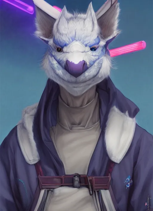 Prompt: beautiful portrait of a sexy male furry anthro blueberry dragon fursona wearing kimono clothes in a cyberpunk spaceship hangar. character design by charlie bowater, ross tran, artgerm, moebius, makoto shinkai, detailed, inked, western comic book art