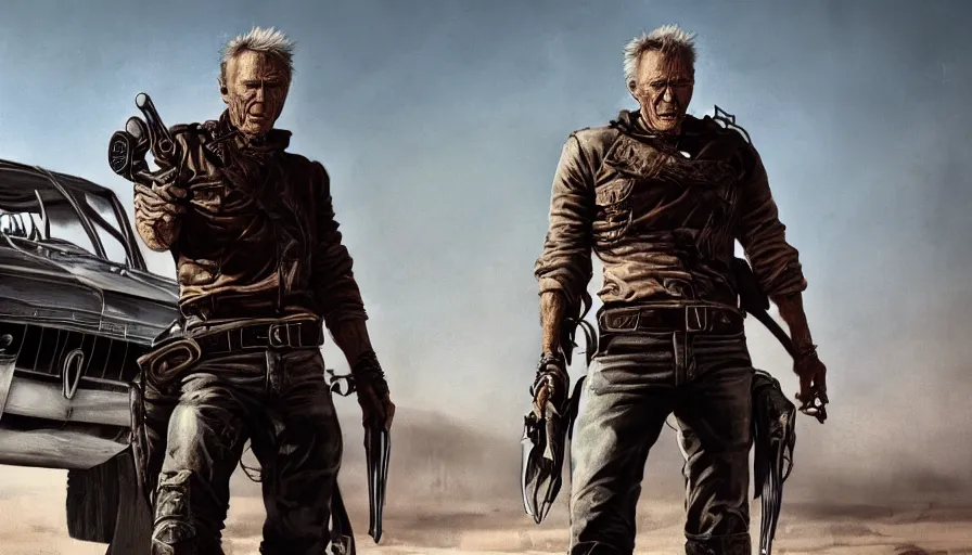 Image similar to Clint Eastwood is Mad Max, hyperdetailed, artstation, cgsociety, 8k