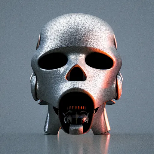 Prompt: 3 d render melted droid head skull, sculpture, chrometype, liquid metal, neotribal, raytraced, volumetric lightning, 8 k by wlop, innate studio h - 1 0 0 0 w - 1 0 0 0