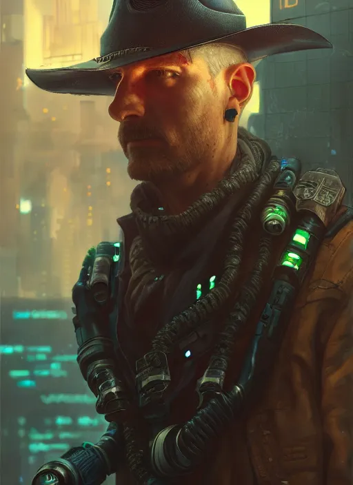 Image similar to cyberpunk cowboy hitech tank driver, au naturel, hyper detailed, digital art, trending in artstation, cinematic lighting, studio quality, smooth render, unreal engine 5 rendered, octane render, art style by klimt and nixeu and ian sprigger and wlop and krenz cushart