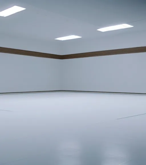 Image similar to Jesus in a white empty room, film still from the movie directed by Denis Villeneuve, wide lens, oil painting