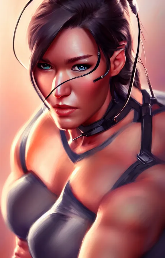 Prompt: a still fullbody portrait of muscular katniss, short silver hair, bodybuilder superhero bikini, amazonian, finely detailed features, closeup at the faces, perfect art, standing in the street, trending on pixiv fanbox, by ilya kuvshinov, rossdraws, artgerm