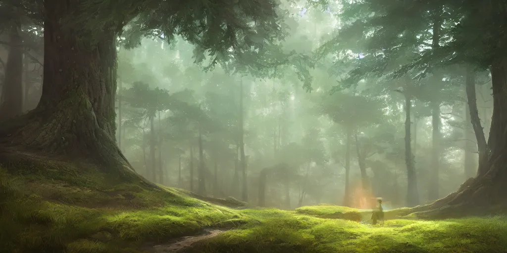 Image similar to a forest, highly detailed oil painting, Jessica Rossier, Studio Ghibli, digital art, octane render, beautiful composition, trending on artstation, masterpiece
