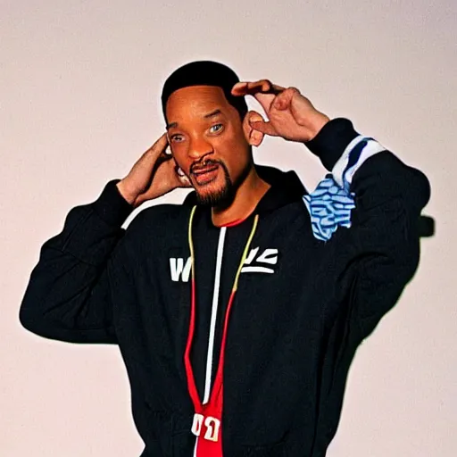 Prompt: will smith posing for a camera, holding up a phone during an photoshoot for his early 2 0 0 0's techno album, cool coloring reminiscent of the 2 0 0 0's, album cover, y 2 k aesthetic,