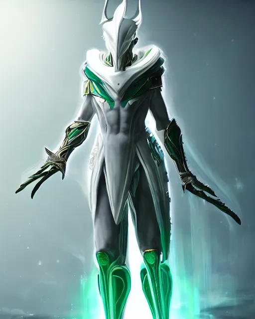 Image similar to perfect white haired egyptian male god, warframe armor, beautiful, symmetric, dreamy, half african,, green eyes, charlize theron, detailed, scifi platform, laboratory, experiment, 4 k, ultra realistic, epic lighting, android body, illuminated, cinematic, masterpiece, art by akihito tsukushi, voidstar