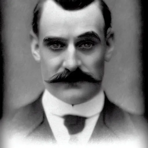 Image similar to headshot edwardian photograph of waluigi, 1 9 2 0 s, sinister, evil, realistic face, 1 9 1 0 s, grainy, victorian, soft blur