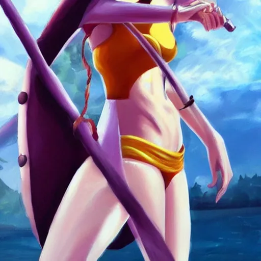 Image similar to beautiful emma watson cosplay as nami from one piece, oil painting, full body.