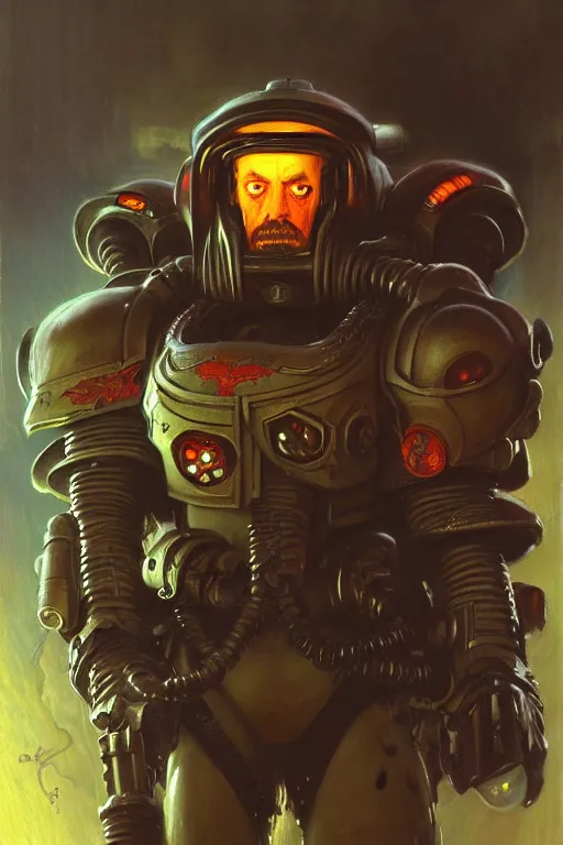 Image similar to character portrait cyberpunk starcraft terran warhammer 4 0 k space marine tech priest steve buscemi, character design, painting by gaston bussiere, katsuya terada, frank frazetta, tom of finland, trending on artstation