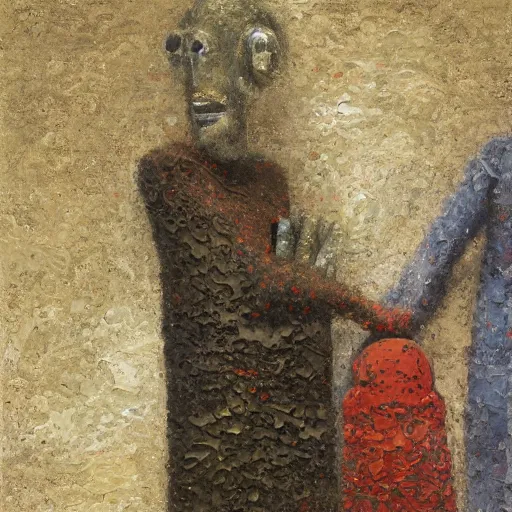 Prompt: a detailed, impasto painting by shaun tan and louise bourgeois of an abstract forgotten sculpture by ivan seal and the caretaker, 1 8 9 9