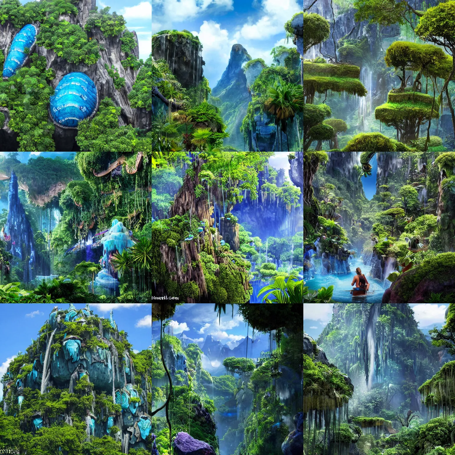 Prompt: floating mountains on pandora, avatar,