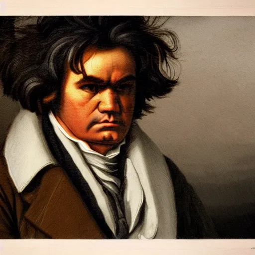 Prompt: a portrait from beethoven in the style of casper david friedrich