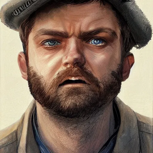 Prompt: beautiful portrait of a man with a short-beard blue eyes(looking like joshua jackson and aaron paul, sean astin), in the style of Enki Bilal and Joe Jusko and Alex Ross, backlit, concept art, trending on artstation