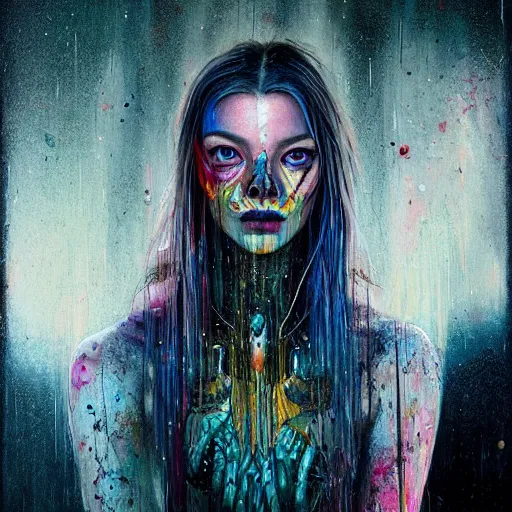 Prompt: art portrait of a Anya Taylor-Joy, cameras, decaying ,8k,by tristan eaton,Stanley Artgermm,Tom Bagshaw,Greg Rutkowski,Carne Griffiths, Ayami Kojima, Beksinski, Giger,trending on DeviantArt,face enhance,hyper detailed,minimalist,cybernetic, android, blade runner,full of colour