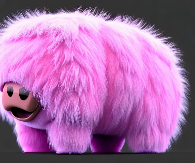 Image similar to high quality 3 d render hyperrealist very cute fluffy tardiradiant, plush mascot, long spiky fluffy smooth hair, photo from the side, pink fluffy fur, vray, smooth background, artstation, ultra detailed