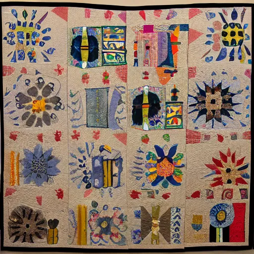 Image similar to folk art quilt with a capybara pattern, museum of modern art, new york