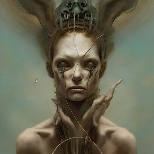 Image similar to people tethered and sewn to each other, in the style of peter mohrbacher by weta digital and beth cavener, high face symmetry, intricate, masterpiece, award winning, high face symmetry, intricate