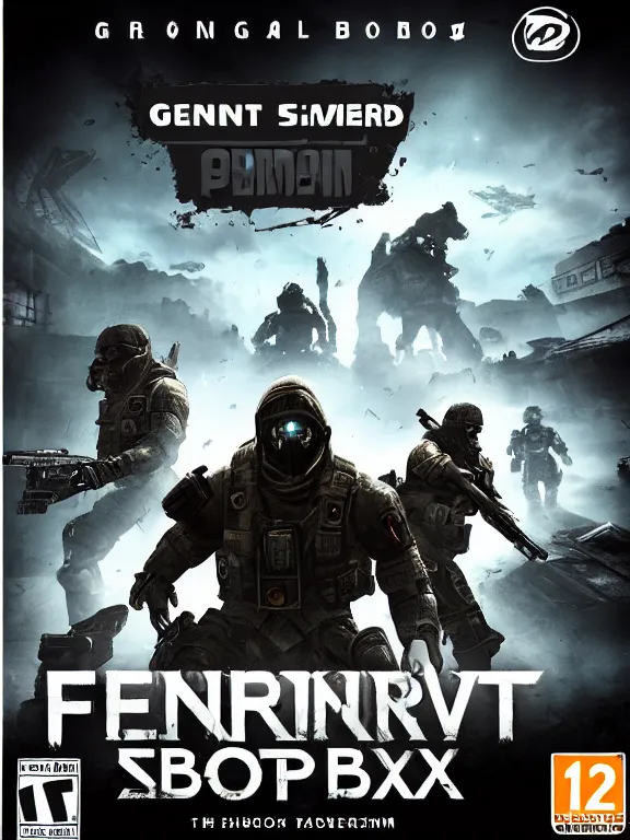 prompthunt: generic first person shooter video game box art