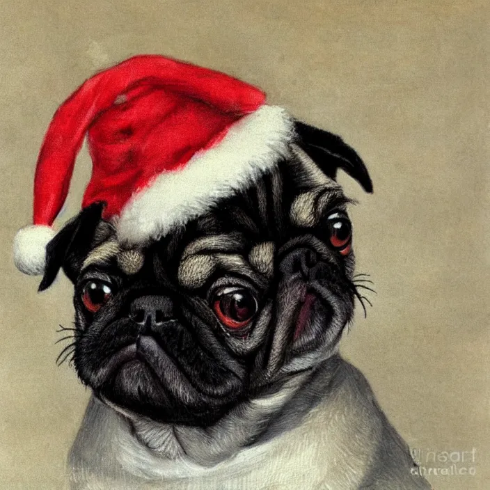 Image similar to cute pug puppy dog wearing a christmas hat by henriette ronner knip